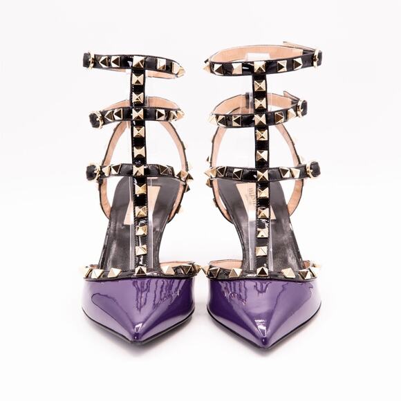 VALENTINO GARAVANI Rockstud Caged Mid Heel EU 37.5/US 7.5 Purple/Black - Picture 2 of 11